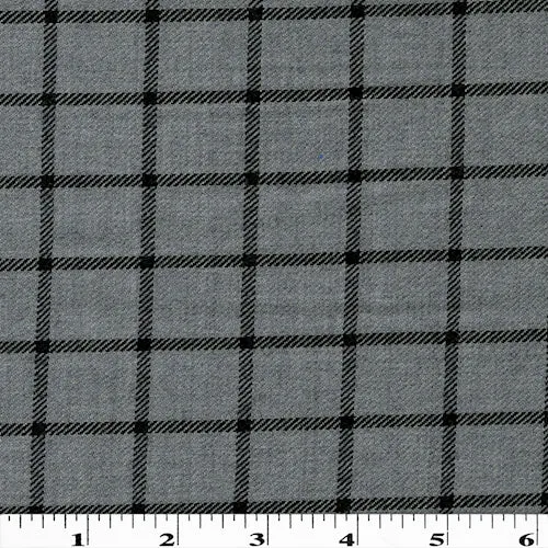 Sterling Gray/Black Wool Blend Woven Plaid Suiting Fabric