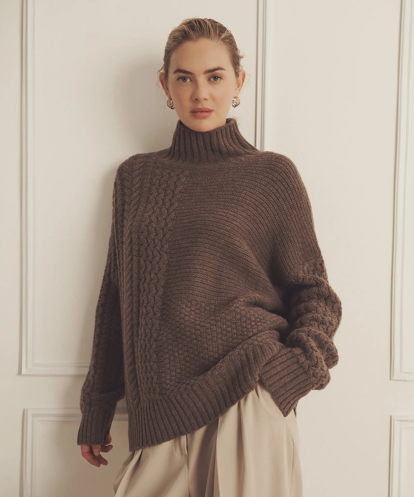 Super Luxe Cashmere Mixed Stitch Turtleneck