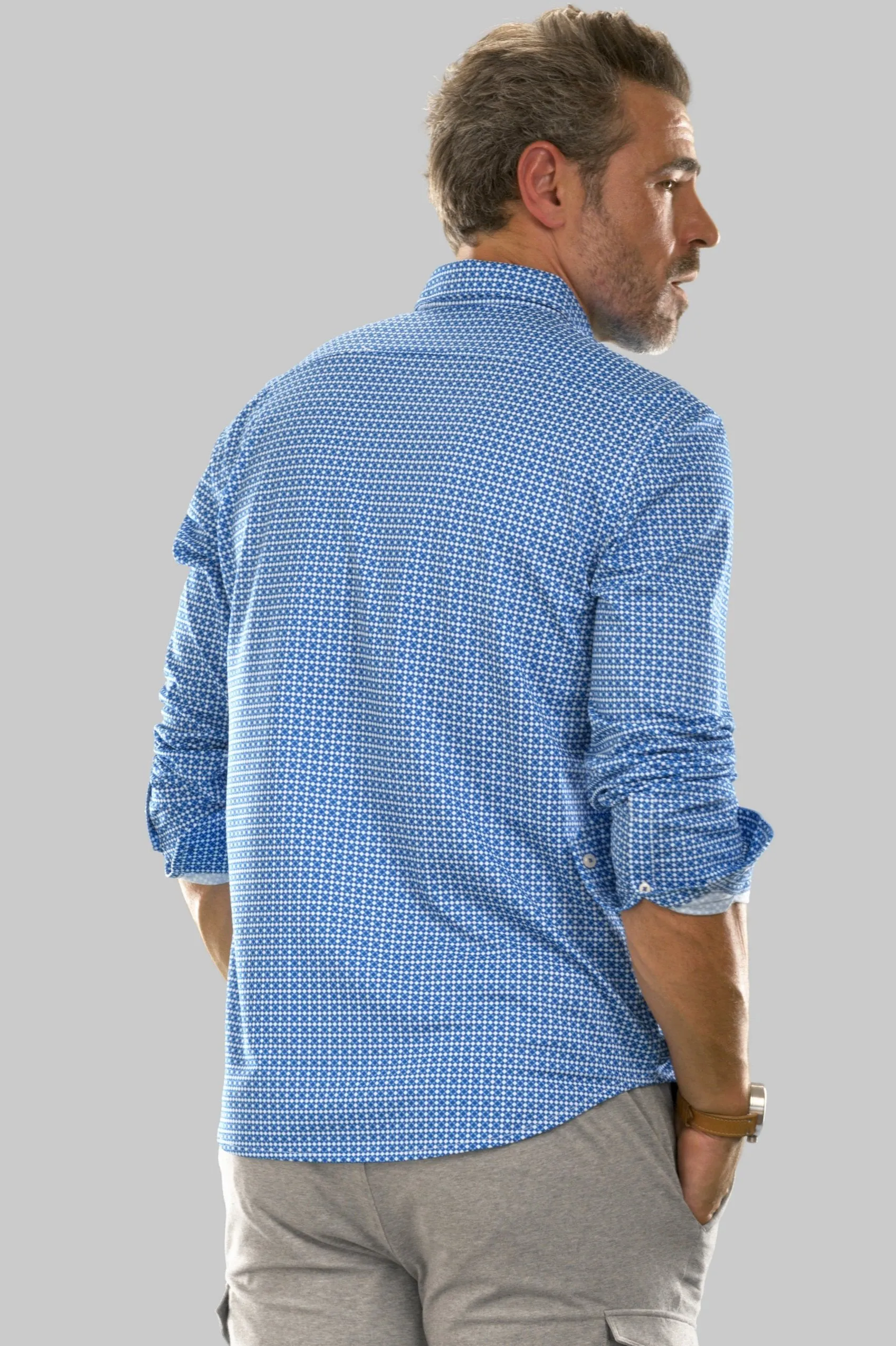 Swiss Check Long Sleeve Tech Shirt - Blue