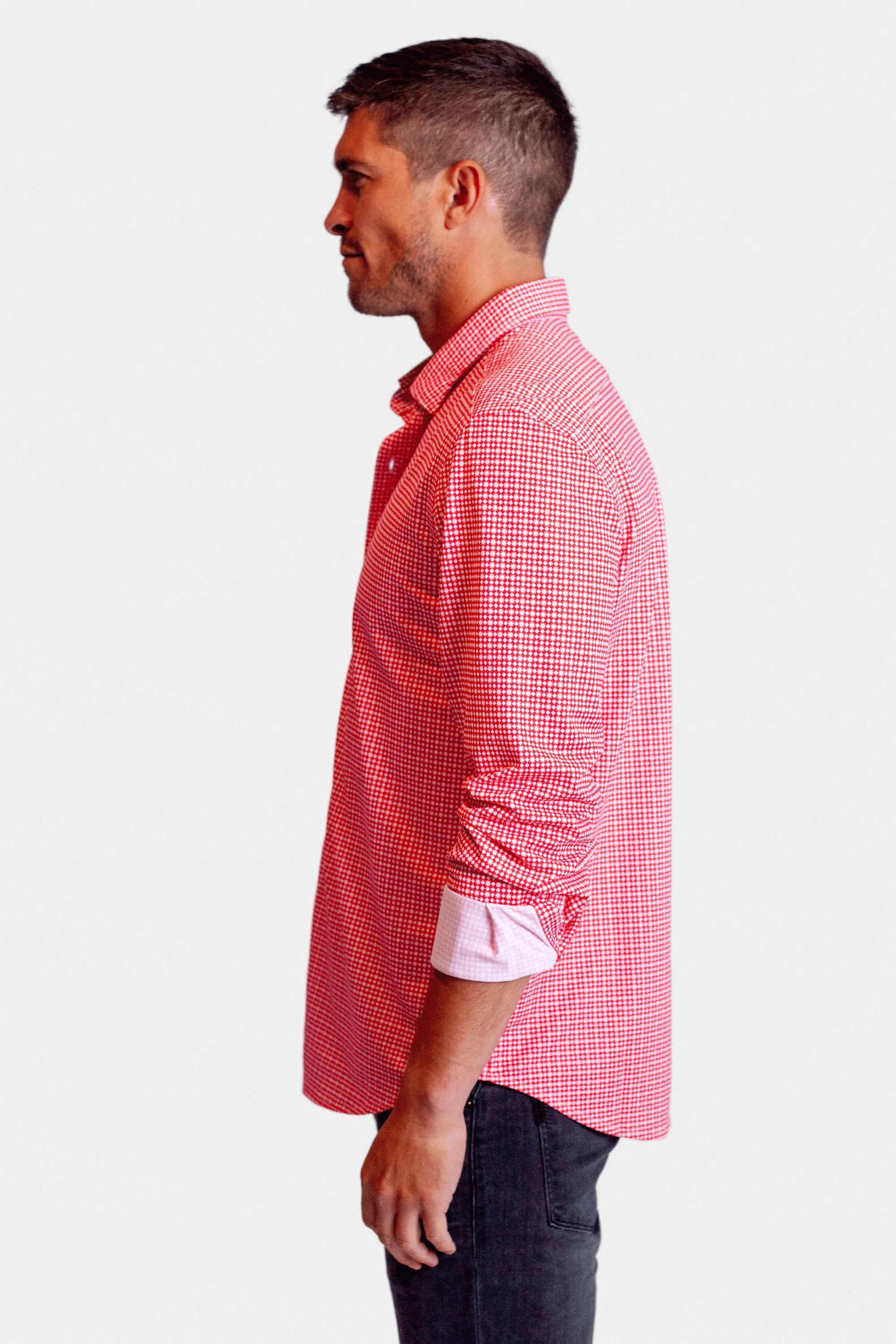 Swiss Check Long Sleeve Tech Shirt - Red