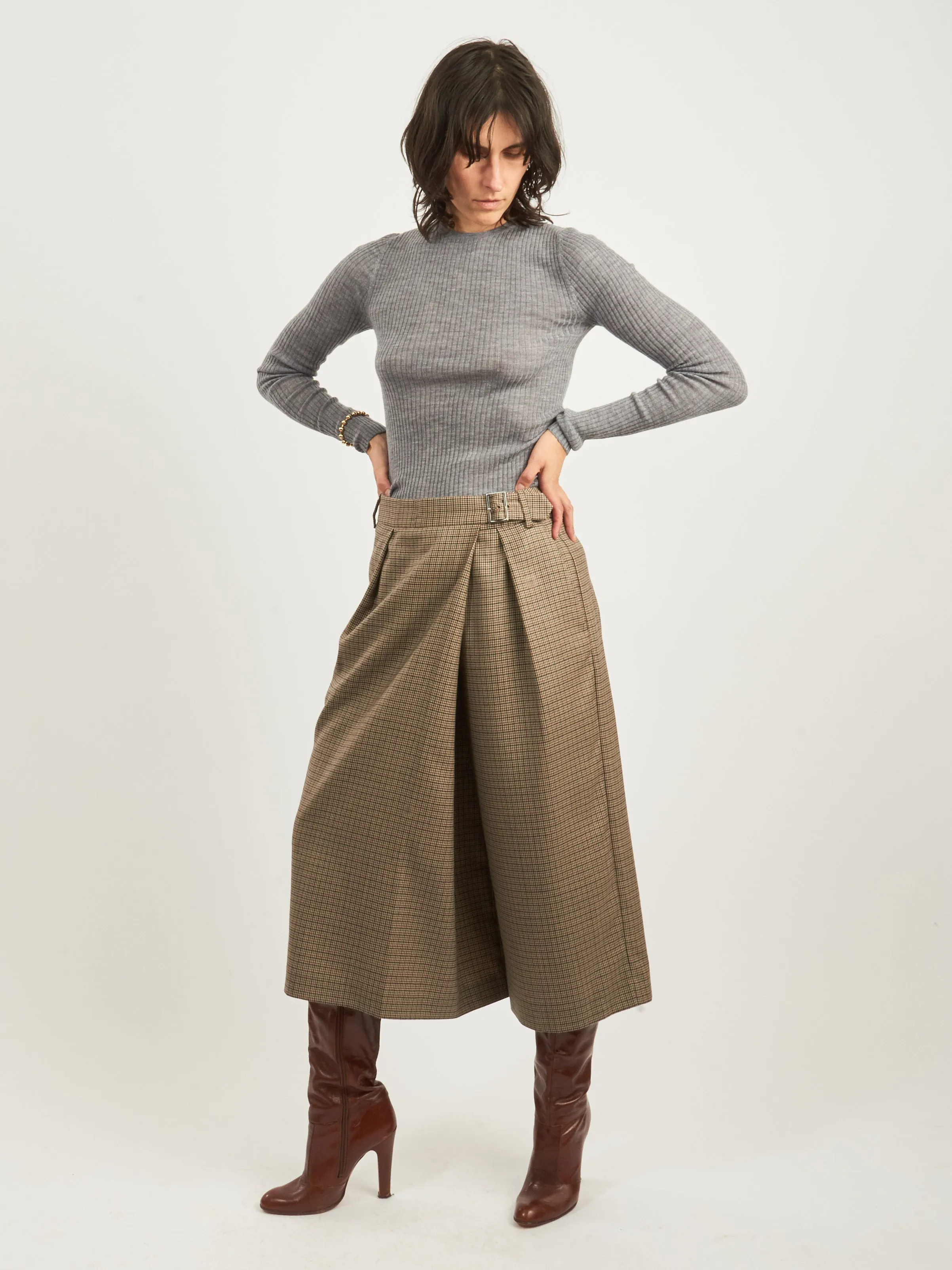 Tan/Multi Thomas Menswear Check Wrap Culotte