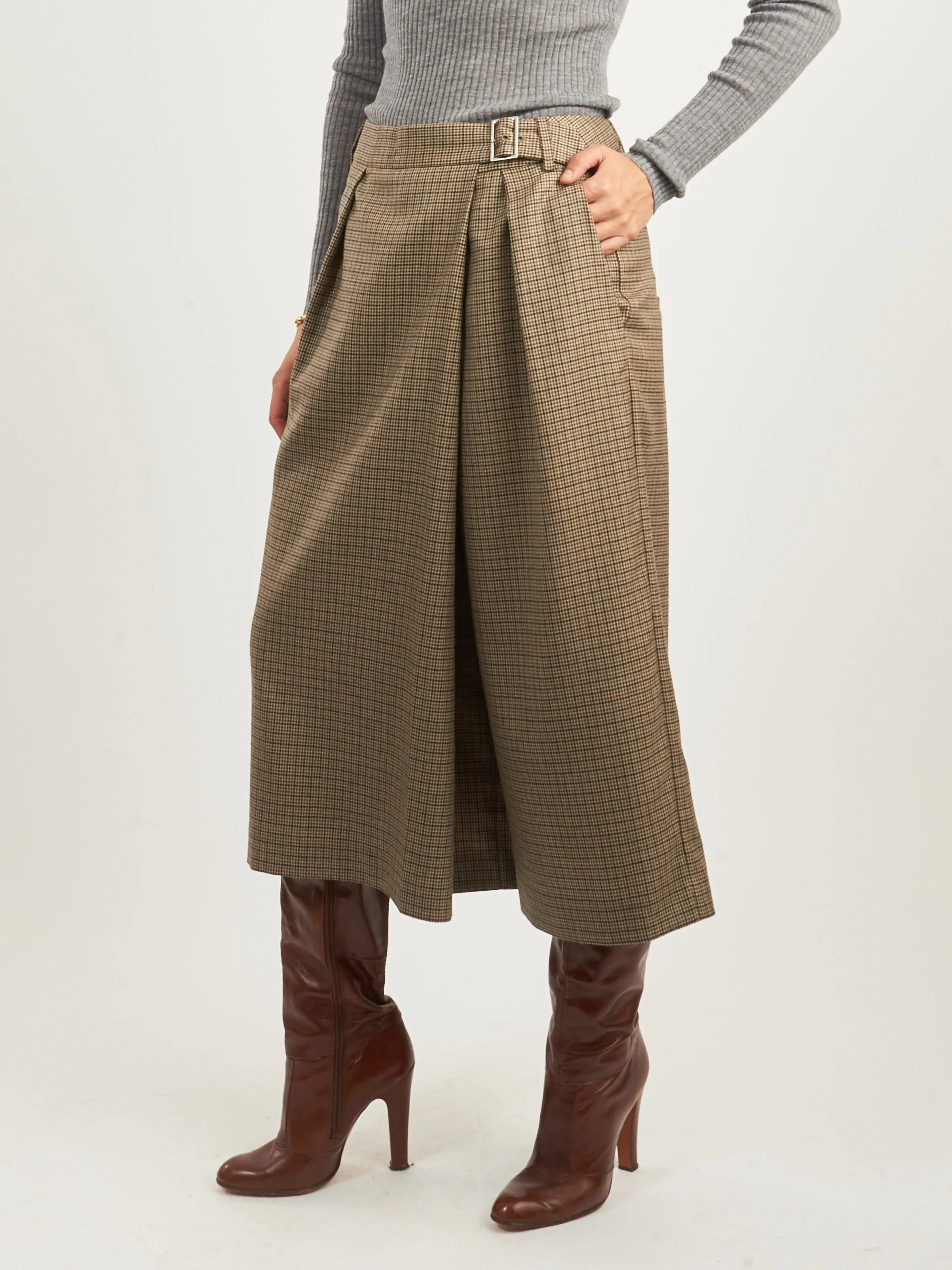 Tan/Multi Thomas Menswear Check Wrap Culotte