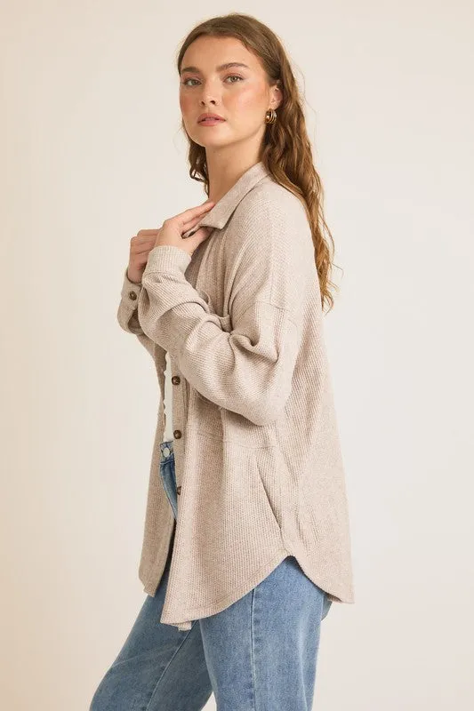 Taupe Textured Button Down Shirt Jacket