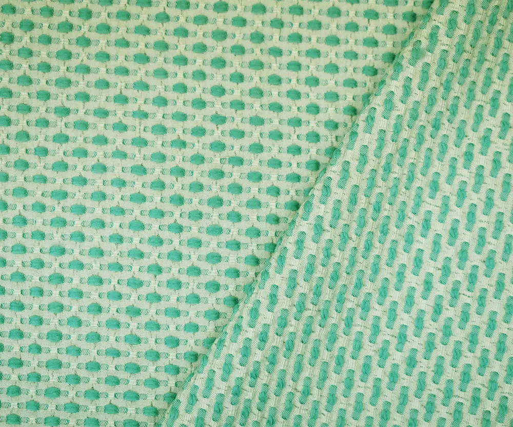 Teal-White Poly-Lycra Texture Dobby Jacquard Woven Fabric