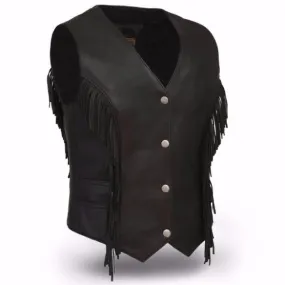 The Apache Ladies Lightweight Fringe Leather Vest Motorcycle Tassel Frill Vest Bikers  - HL14572