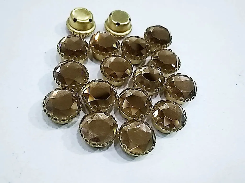 Topaz Brown Circular Glass Stone with Catcher- 10 mm