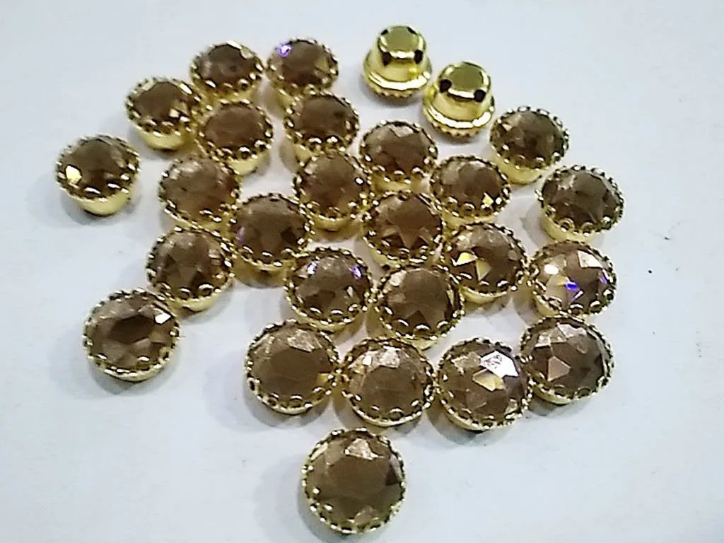 Topaz Brown Circular Glass Stone with Catcher- 8 mm