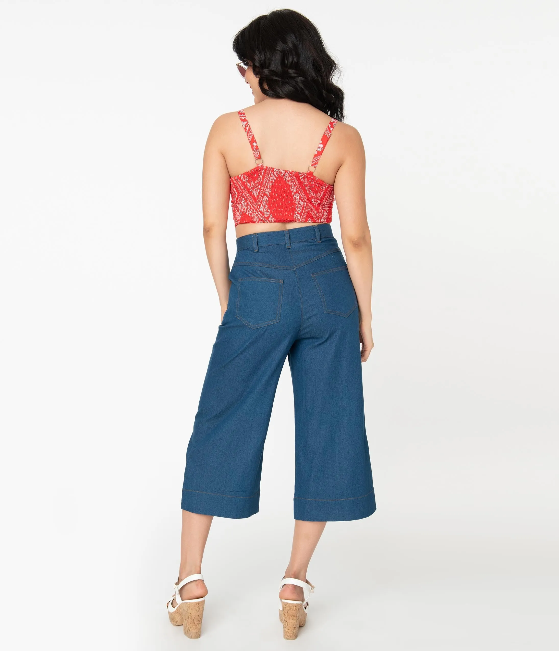 Unique Vintage Denim Blue Chisholm Culottes