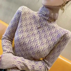 Women's Chic Slim Fit Jacquard Turtleneck Jumper | Ideal for Autumn/Winter