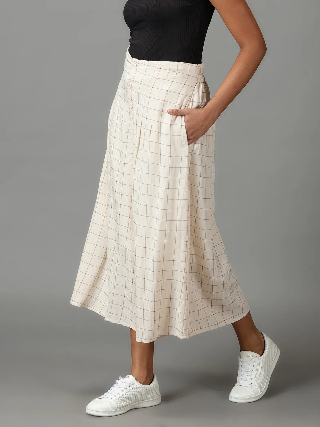 Women's Cream Checked Culottes