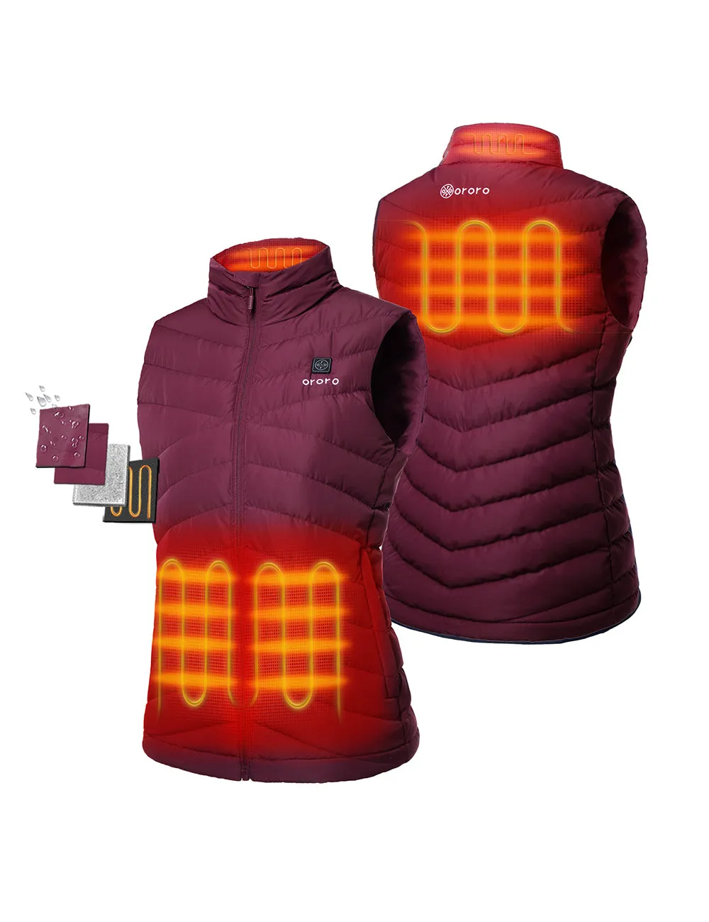 Women's Heated Lightweight Down Vest - Wine Red