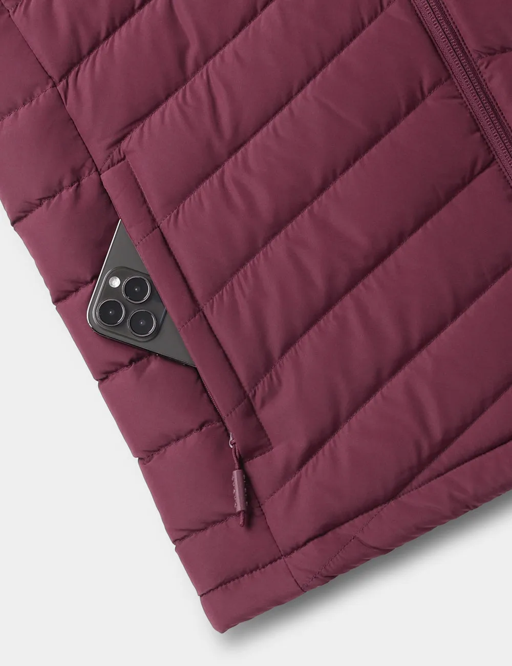 Women's Heated Lightweight Down Vest - Wine Red