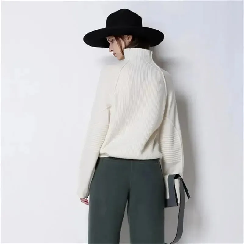 Women's Ribbed Knit Cashmere Wool Blend Turtleneck Sweater