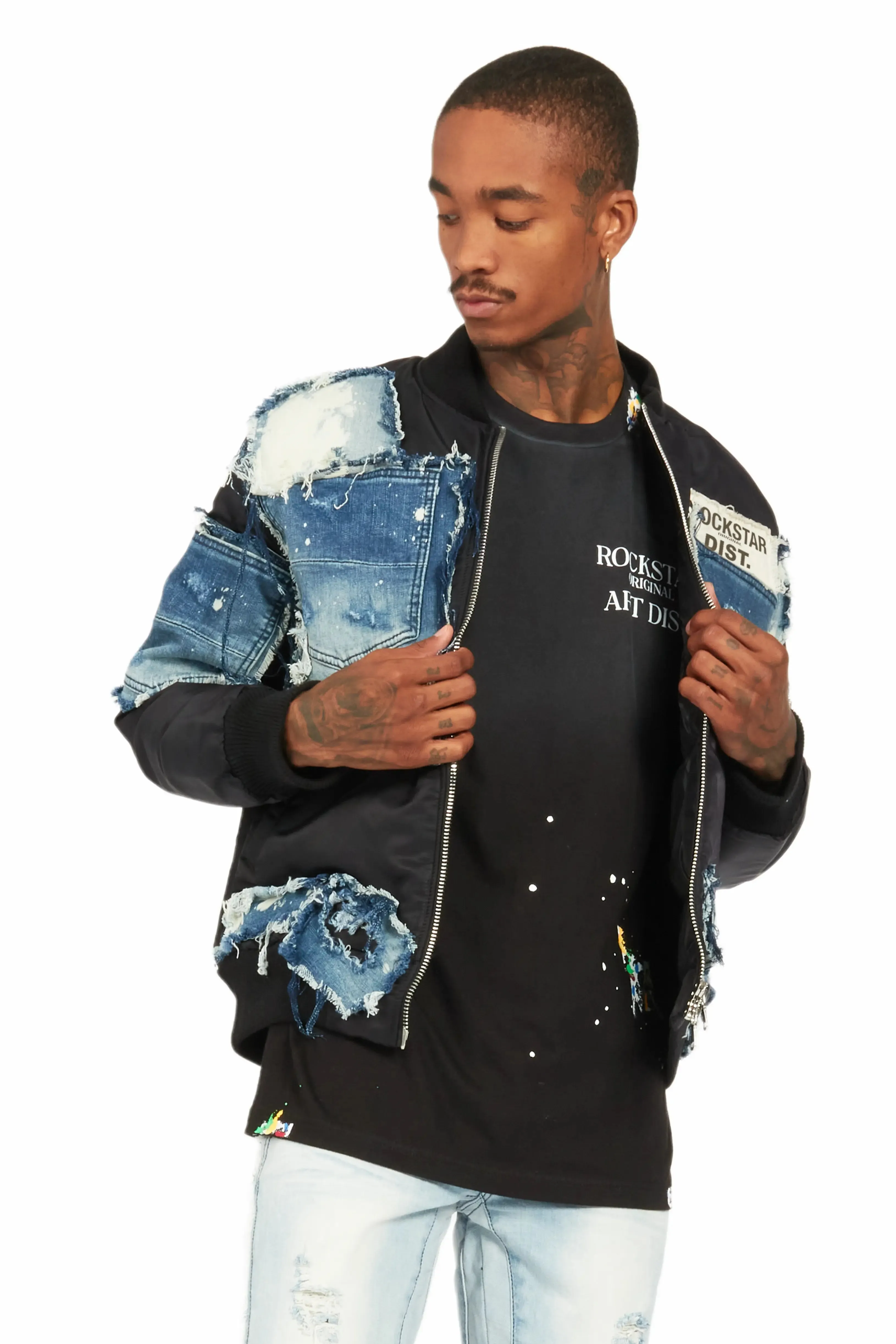 Xylo Black Patchwork Bomber Jacket