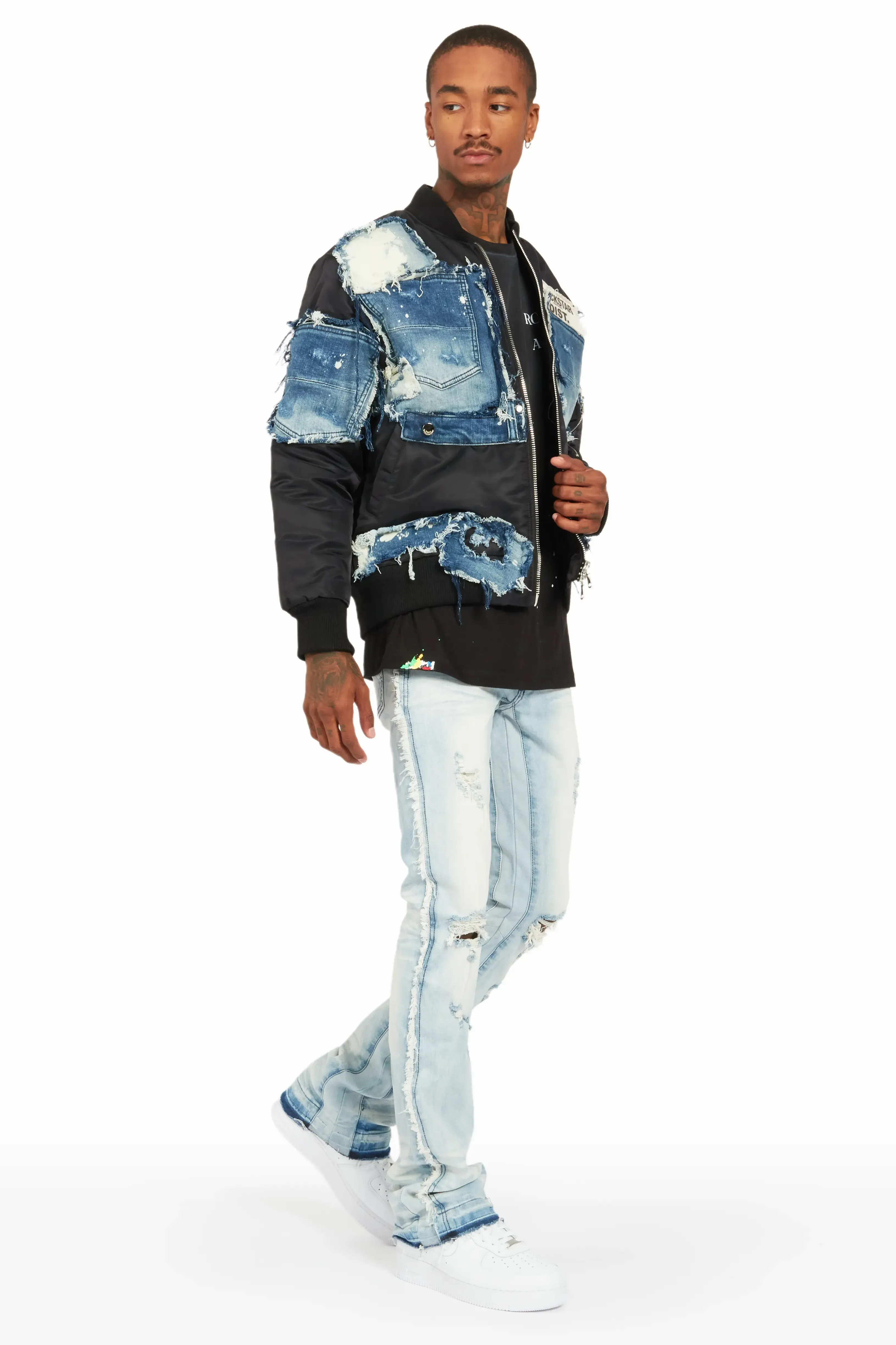 Xylo Black Patchwork Bomber Jacket