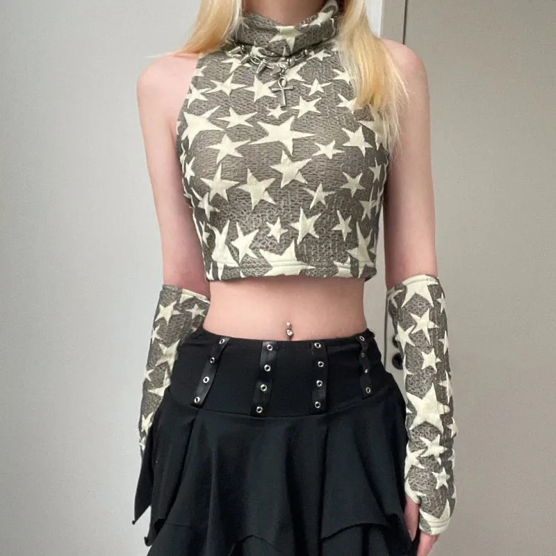 Y2K Star Embroidered Crop Top