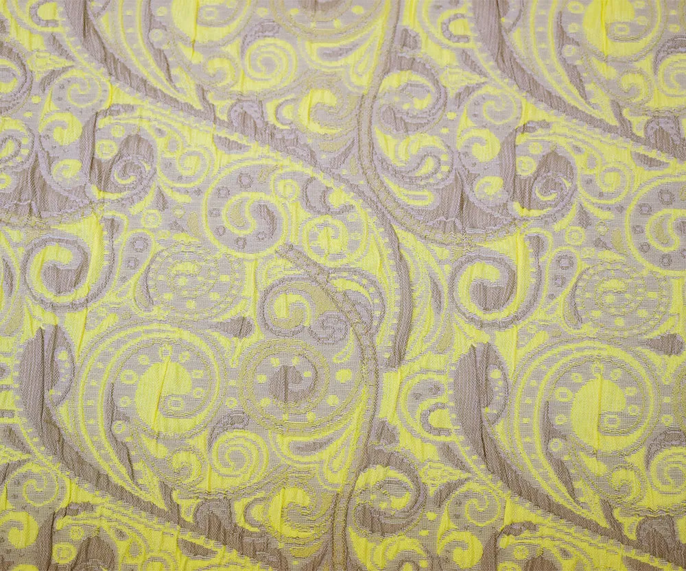 Yellow-Beige-White Polyester Fancy Scroll Pattern Matelasse Jacquard Fabric