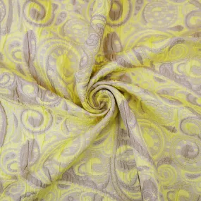 Yellow-Beige-White Polyester Fancy Scroll Pattern Matelasse Jacquard Fabric