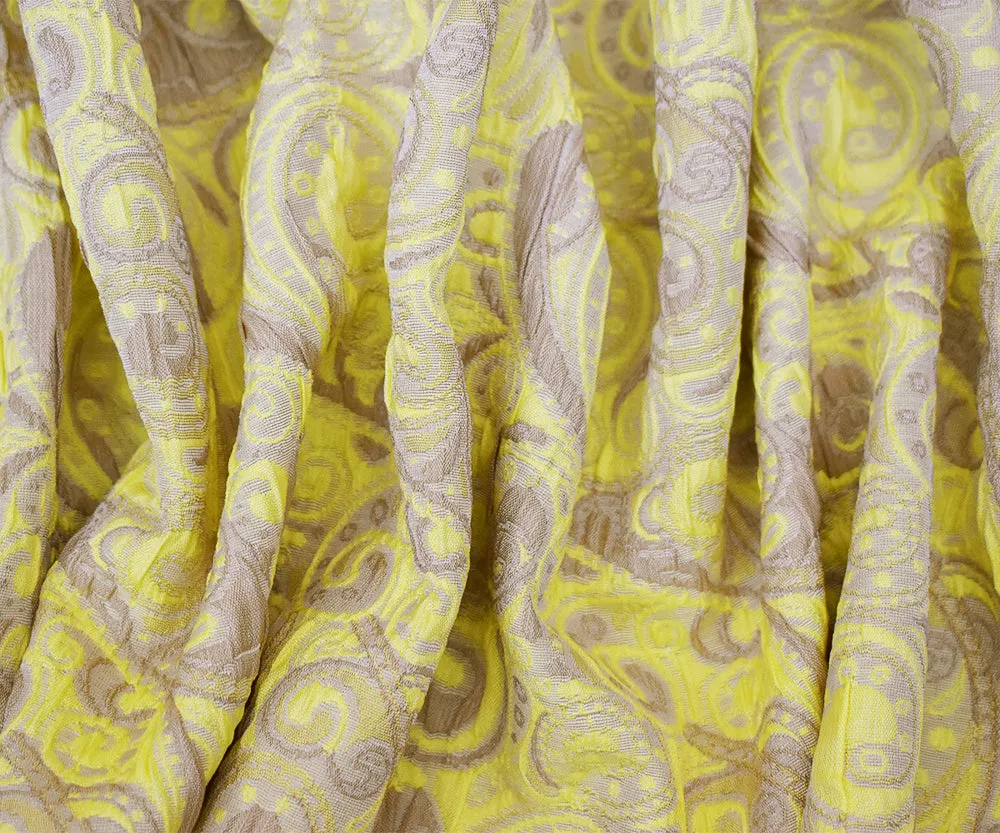 Yellow-Beige-White Polyester Fancy Scroll Pattern Matelasse Jacquard Fabric