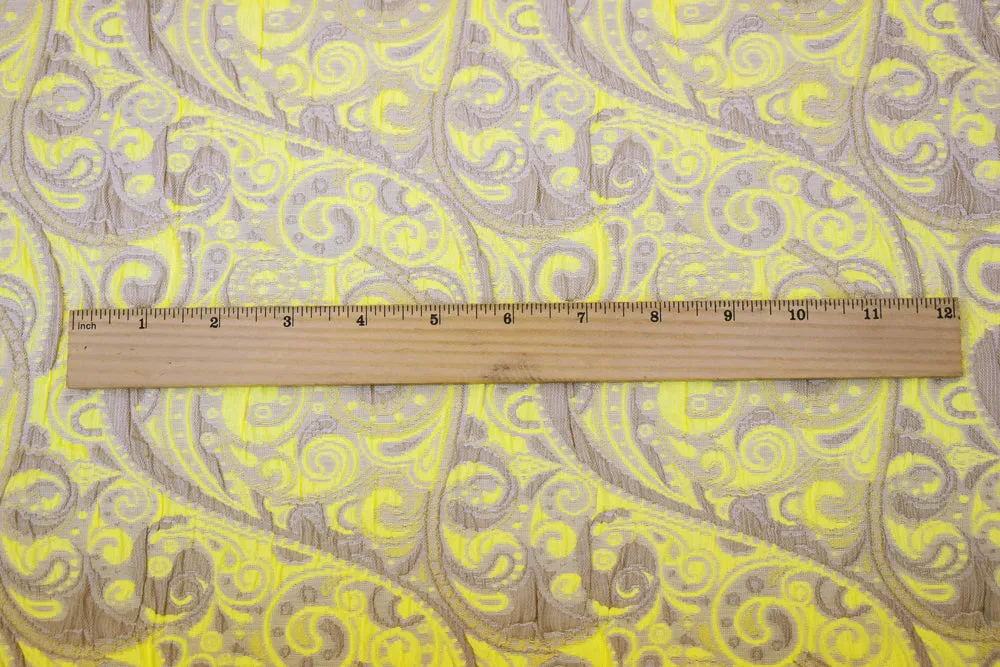 Yellow-Beige-White Polyester Fancy Scroll Pattern Matelasse Jacquard Fabric